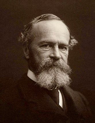 a large black and white image of William James circa 1890